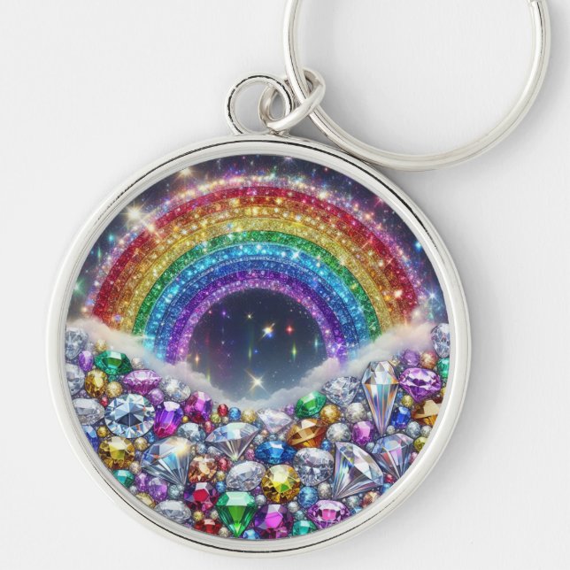Porte-clés arc-en-ciel pétillant et joaillé (Devant)