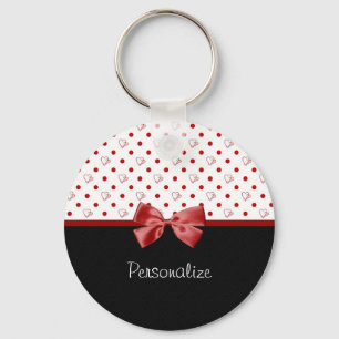 Porte-clés Arc rouge et noir Girly de coeurs de point de