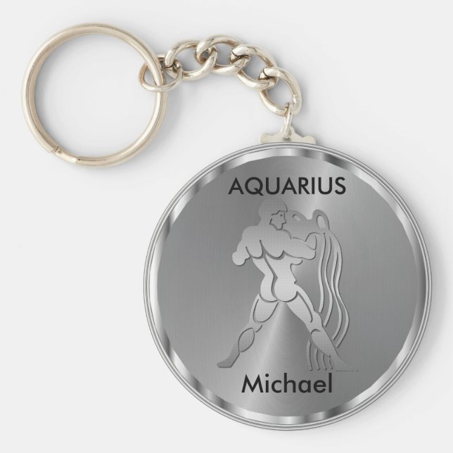Porte-clés Argent Aquarius ♒ porteur d'eau - SIGNE Zodiaque (Devant)
