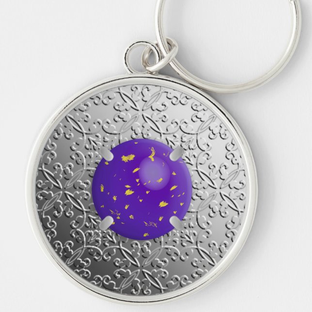 Porte-clés Argent Damask avec faux lapis lazuli gemstone (Devant)