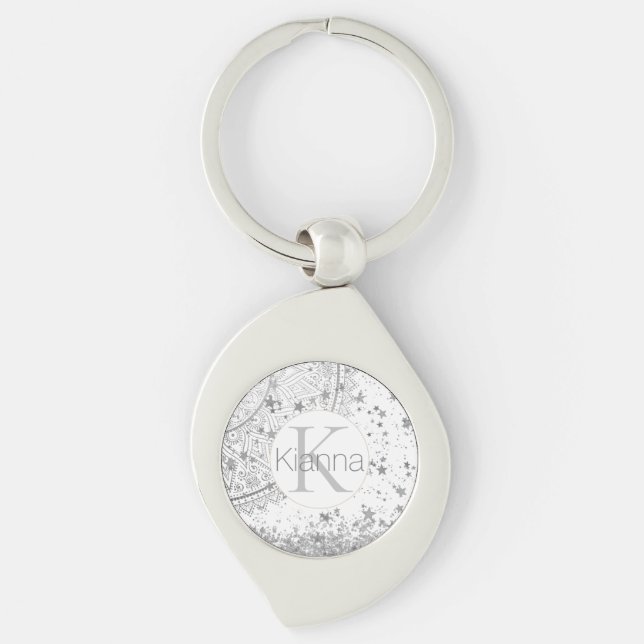 Porte-clés Argent Lotus Mandala Stars Parties scintillant Mon (Devant)