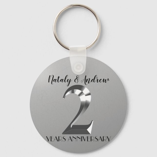 Porte-clés Argent métallique 2e anniversaire Mariage (Recto)