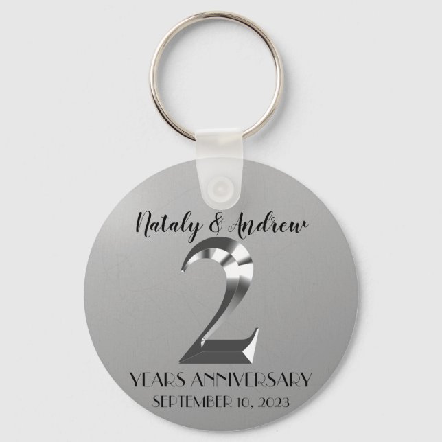 Porte-clés Argent métallique 2e anniversaire Mariage (Recto)