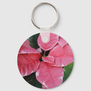 Porte-clés Argent Star Marbre Poinsettias Pink Holiday Floral