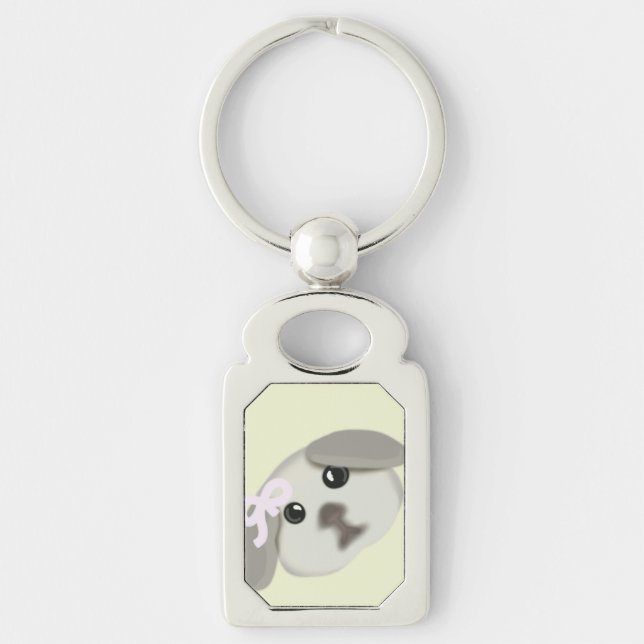 Porte-clés argenté en forme de chiot blanc mignon (Devant)