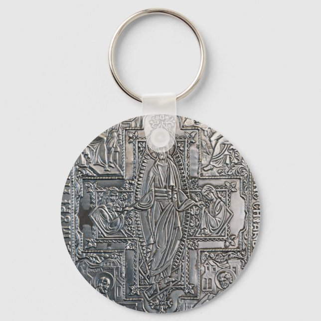 Porte-clés argenté orthodoxe livre religieux décoration de mé (Recto)