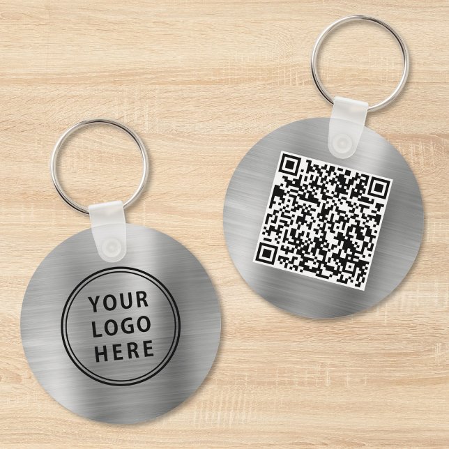 Porte-clés argenté promotionnel avec code QR de lo (Modern Logo QR Code Promotional Silver Keychain)
