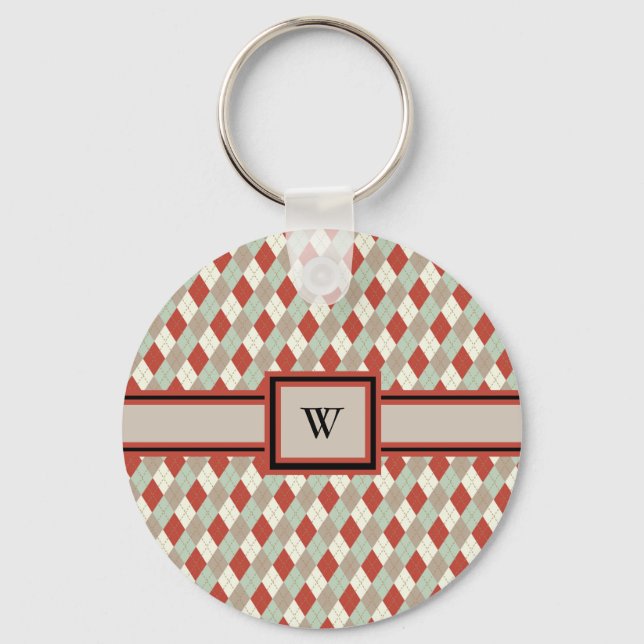 Porte-clés Argyle Classique, Monogramme Rouge Crème Vert Beig (Recto)