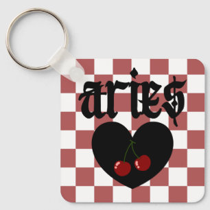 Porte-clés Aries Gothique esthétique À damiers Cerise Design