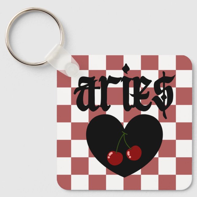 Porte-clés Aries Gothique esthétique À damiers Cerise Design (Recto)