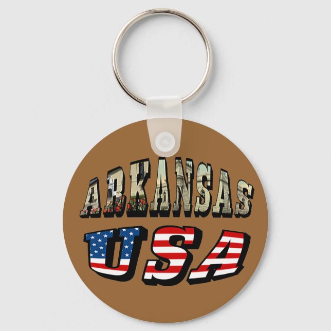 Porte-clés Arkansas Picture et USA Flag Text (Recto)