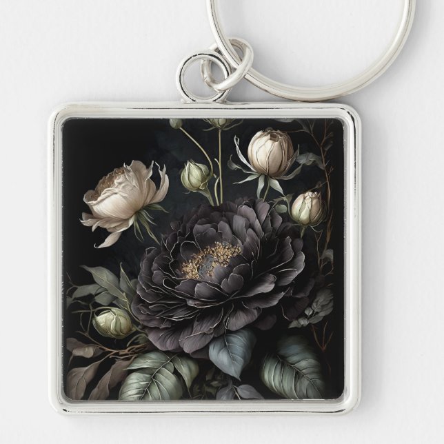 Porte-clés Arrangement gothique Rose Fleur noire (Devant)