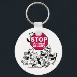 Porte-clés Arrêter la cruauté envers les animaux<br><div class="desc">Cette image sous licence précédente est assez directe ! Un groupe de chats et de chiens se rassemblent autour du panneau d'arrêt pour dire "ARRÊTEZ la cruauté animale", il n'y a aucun intérêt à cela. Design original par Christie Black de Creations from the Heart.</div>
