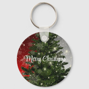 Porte-clés Arrière - plan Bleu Avec Arbre De Noël