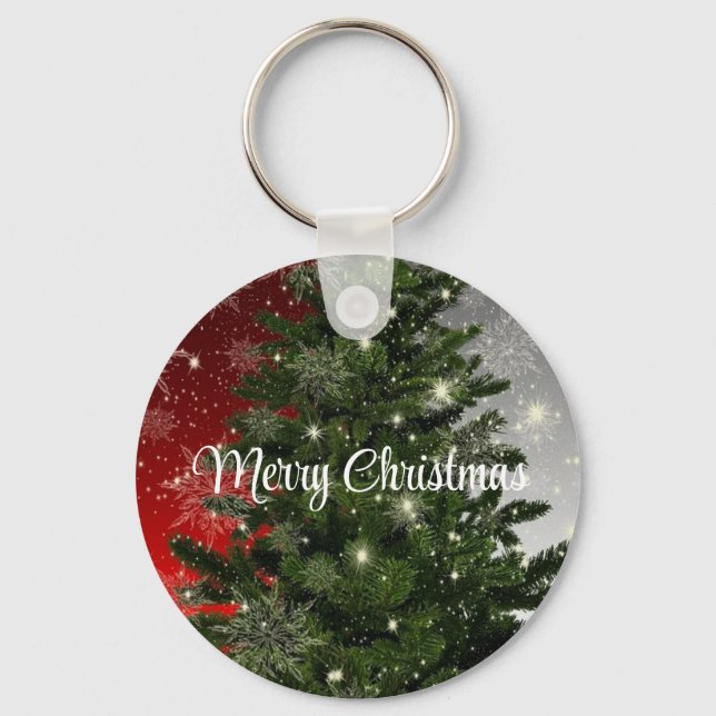 Porte-clés Arrière - plan Bleu Avec Arbre De Noël (Recto)