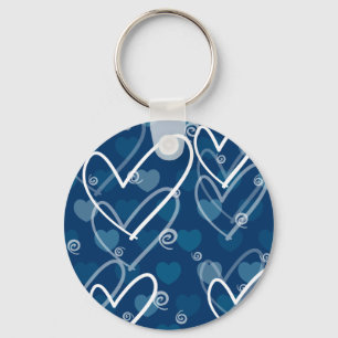 Porte-clés Arrière - plan de coeur en bleu, porte - clé