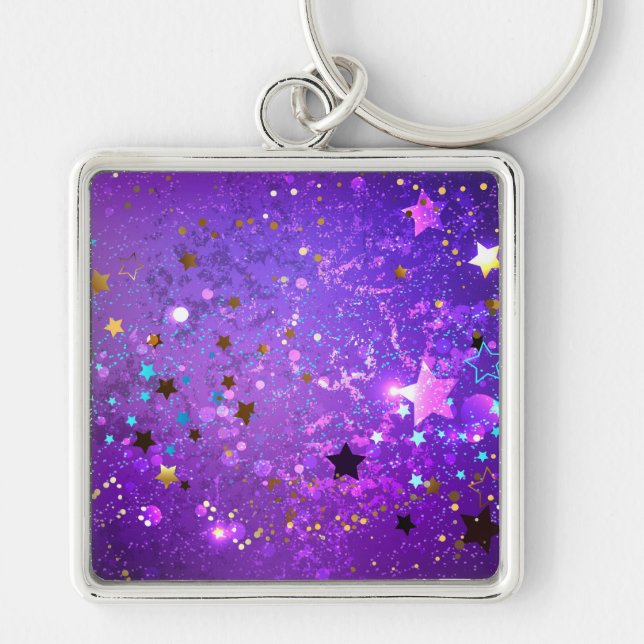Porte-clés Arrière - plan de feuille violet avec étoiles (Devant)