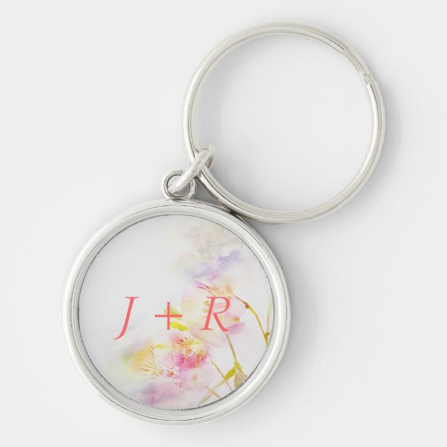 Porte-clés arrière - plan floral avec des fleurs d'aquarelle (Devant)