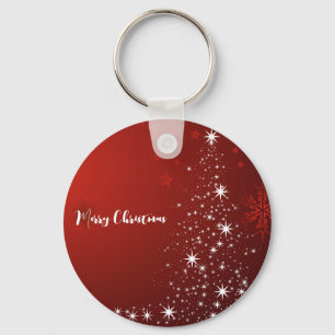Porte-clés Arrière - plan rouge avec sapin de Noël étoilé