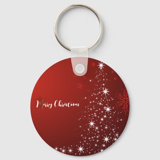Porte-clés Arrière - plan rouge avec sapin de Noël étoilé (Recto)