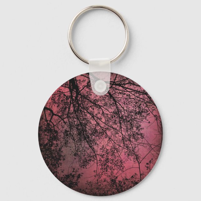Porte-clés Arrière - plan rouge des branches d'arbre (Recto)