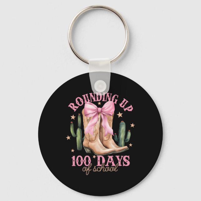 Porte-clés Arrondi à 100 jours d'école ruban coquette rose T (Recto)