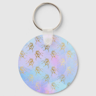 Porte-clés Art à l'aquarelle Couleurs Douces Licorne Dorée Fa