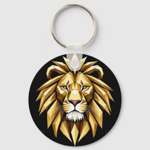 Porte-clés Art abstrait géométrique de lion avec ton doré int