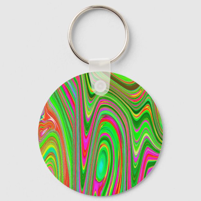 Porte-clés Art abstrait groovy vert citron vert et magenta (Recto)