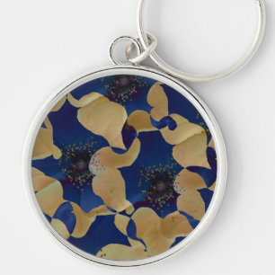 Porte-clés Art beige et bleu couleur motif floral/fleur