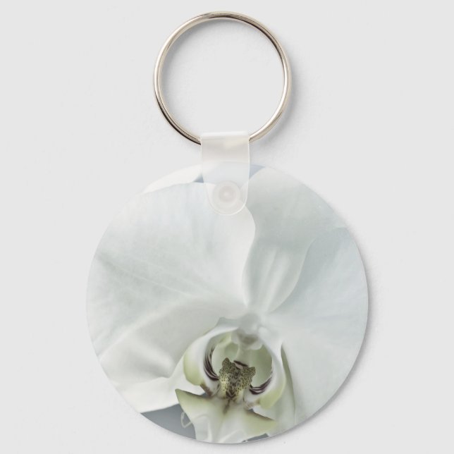 Porte-clés Art botanique de l'orchidée blanche élégante (Recto)