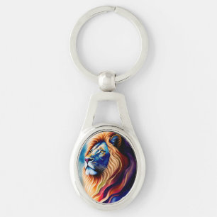 Porte-clés Art coloré Lion blanc tête