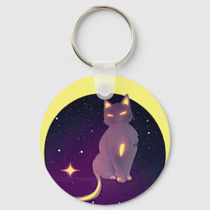 Porte-clés Art Cute Moon Chat Silhouette Étoiles Ciel de nuit