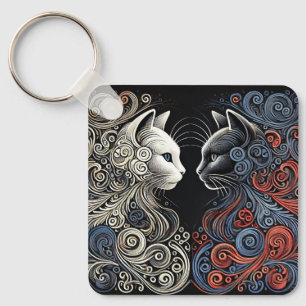 Porte-clés Art de chats abstraits