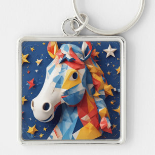 Porte-clés Art de cheval en origami coloré avec fond étoilé