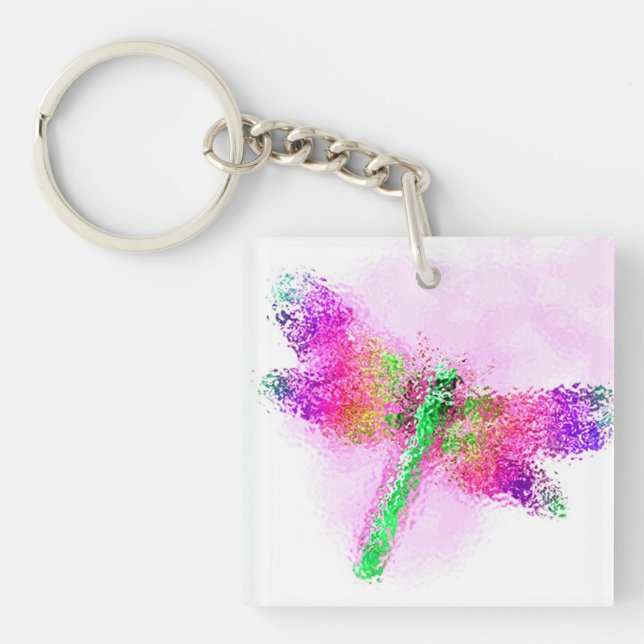 Porte-clés Art de dragonfly en verre tendu (rose) (Devant)