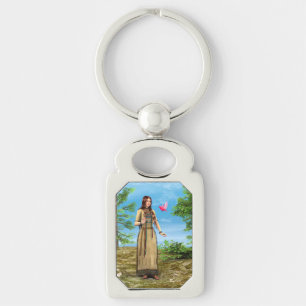 Porte-clés Art de femme amérindienne forêt oiseau