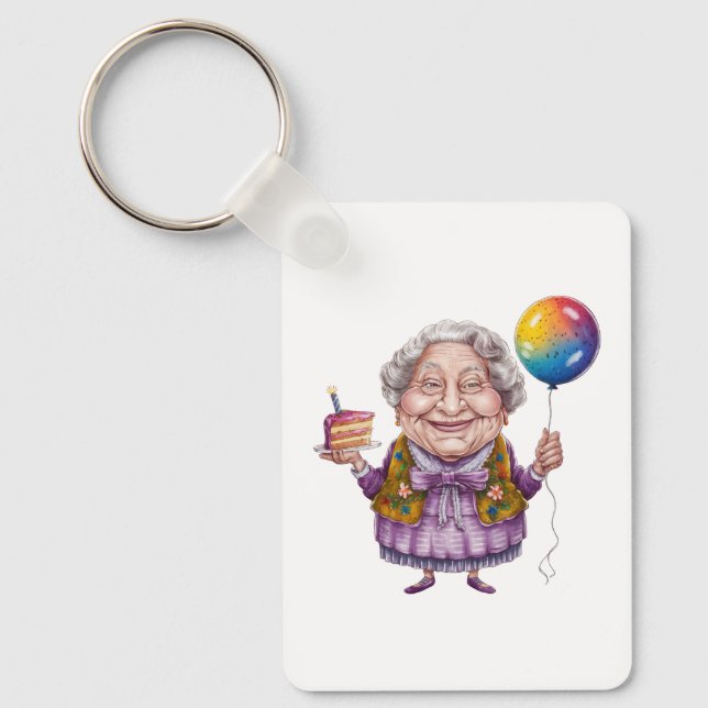 Porte-clés Art de fête d'anniversaire de grand-mère drôle à v (Recto)
