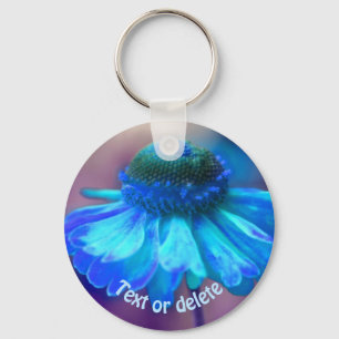 Porte-clés Art de fleur de Zinnia bleu personnalisé