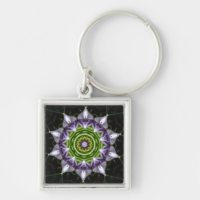 Porte-clés Art de kaléidoscope de mandala floral pourpre (Devant)