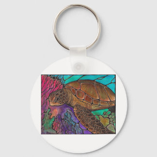Porte-clés Art de la tortue marine...superbe style vitrail !