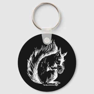 Porte-clés Art de l'écureuil noir et blanc