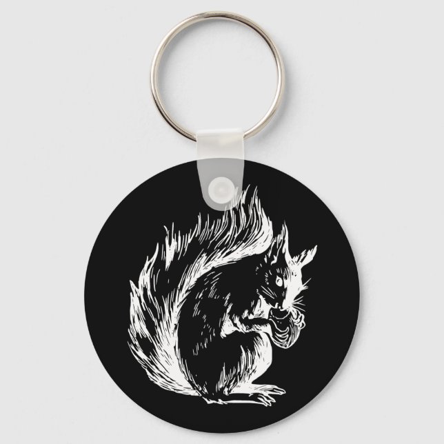 Porte-clés Art de l'écureuil noir et blanc (Recto)