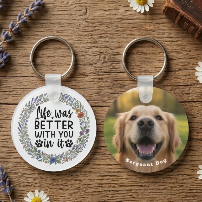 Porte-clés Art de l'empreinte de patte de mémorial de pétale  (Dog pet memorial keychain)
