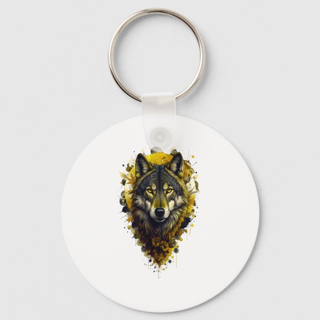 Porte-clés Art de loup - Autocollant jaune  (Recto)