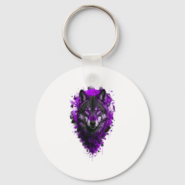 Porte-clés Art de loup - Autocollant violet  (Recto)