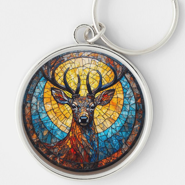 Porte-clés Art de mosaïque complexe d'un cerf aux couleurs vi (Devant)
