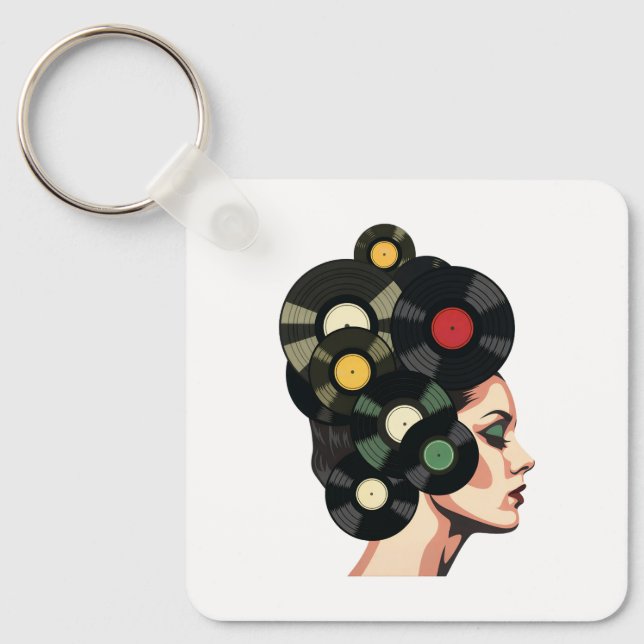 Porte-clés Art de poster de disque vinyle rétro stylisé (Recto)