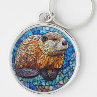 Porte-clés Art de verre coloré représentant un castor avec de