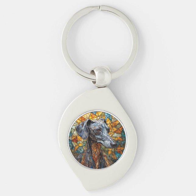Porte-clés Art de vitrail de chien Lévrier Italien (Devant)